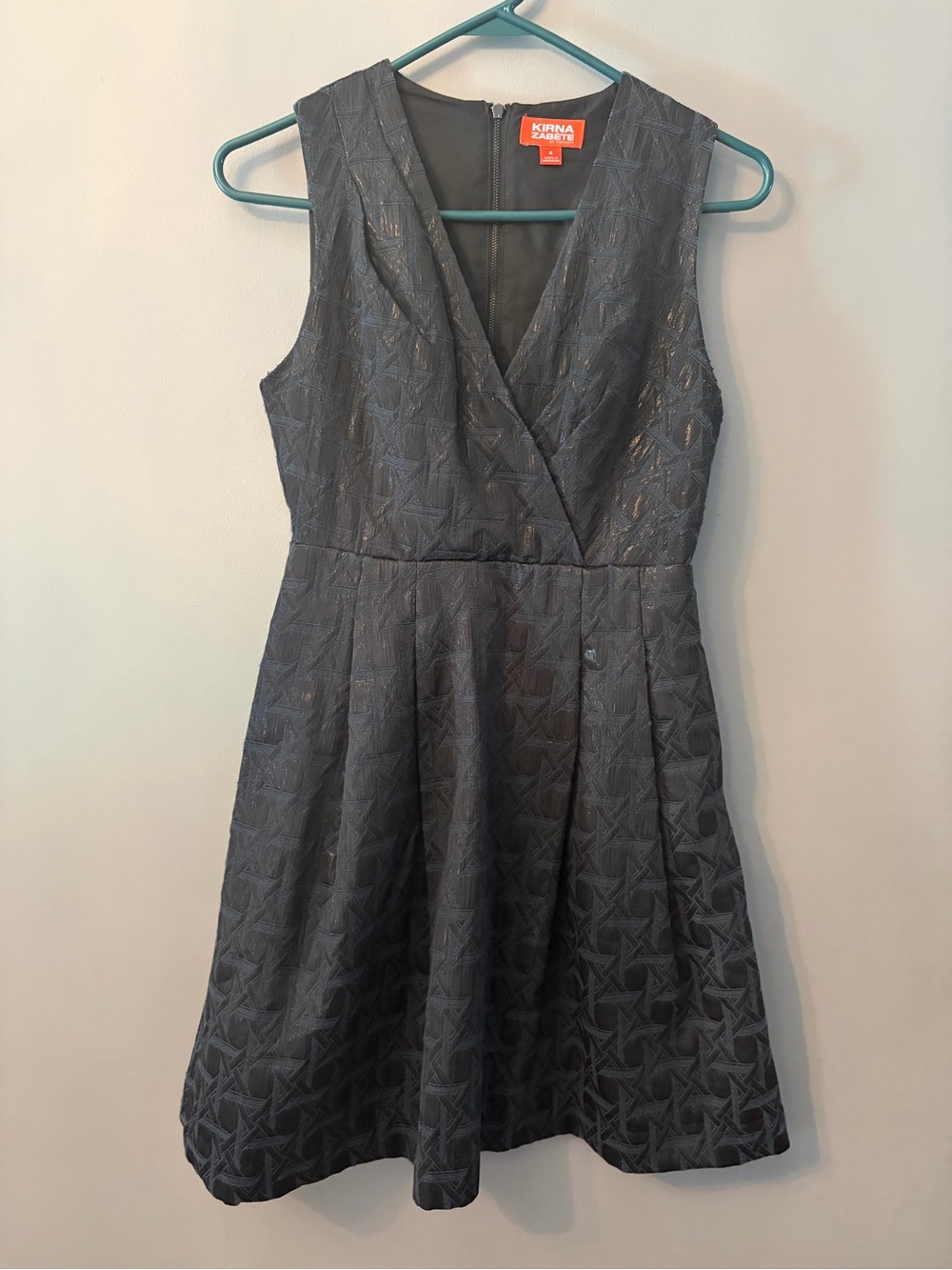 Kirna Zabete Black Textured V-Neck Mini Dress with Subtle Sheen